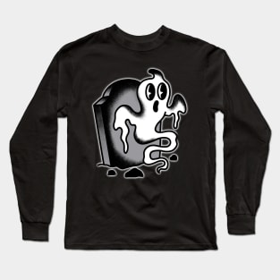 Vintage cartoon graveyard ghost Long Sleeve T-Shirt